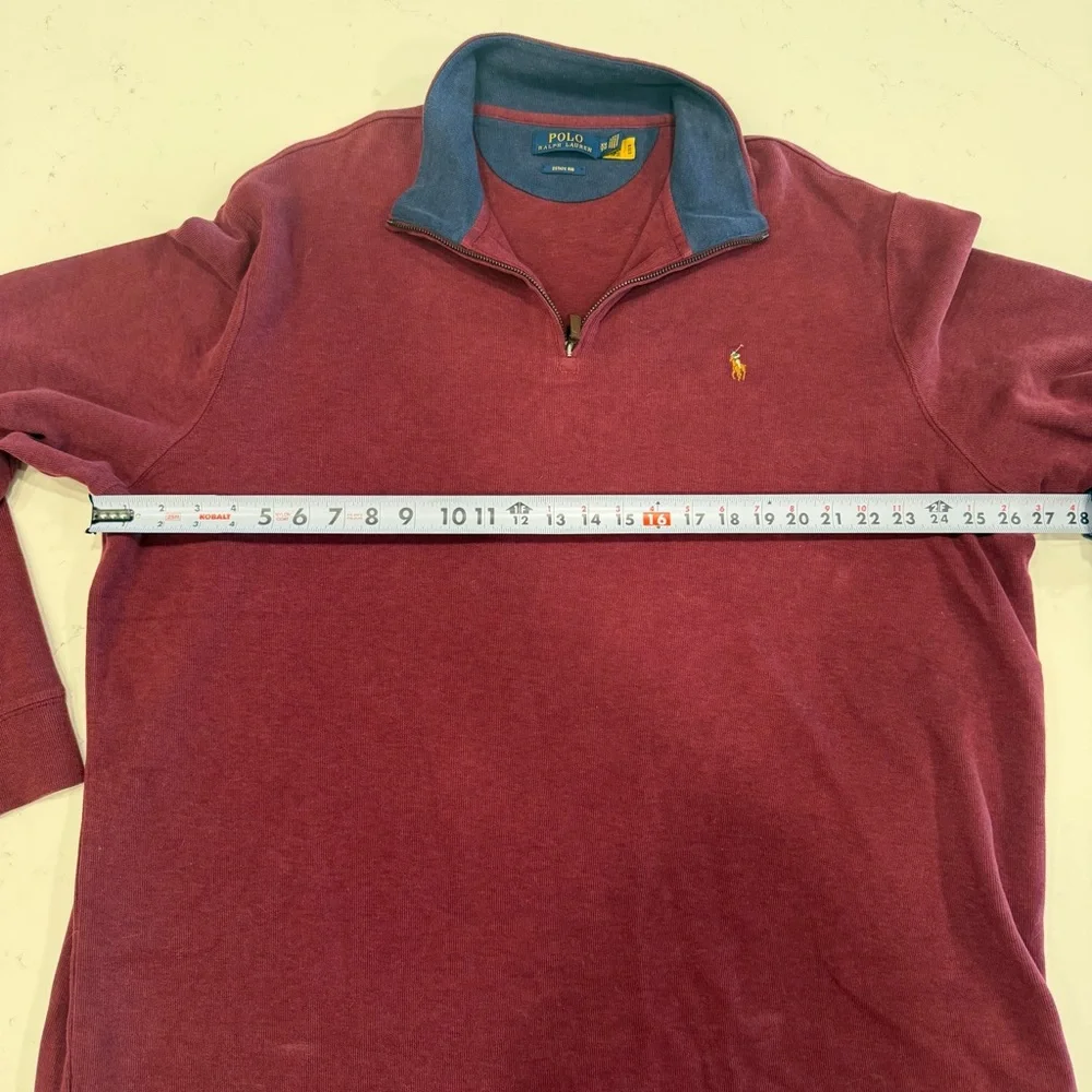 Polo Ralph Lauren Sweater Men's Quarter Zip Maroon Estate Rib -XXL
